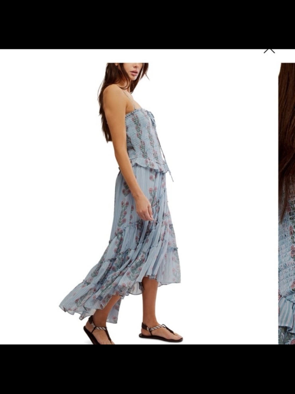 Free People Sky Blue Floral Smocked Dress